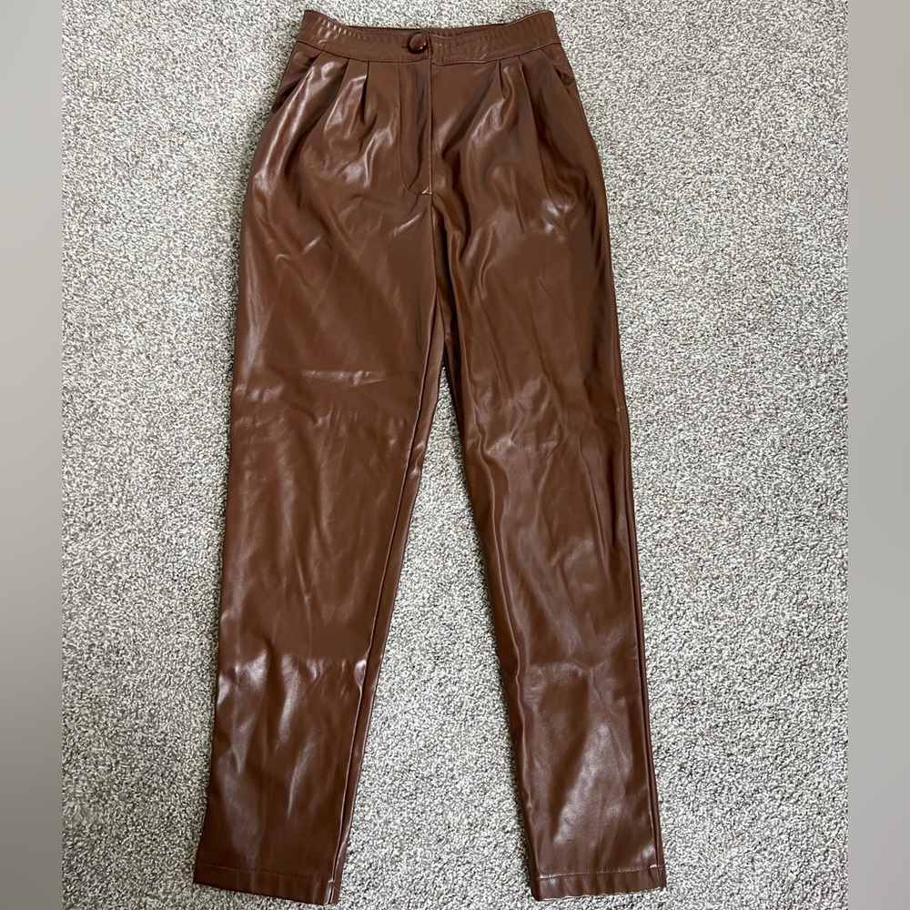 Princess Polly Love Lies Faux Leather Brown Pants